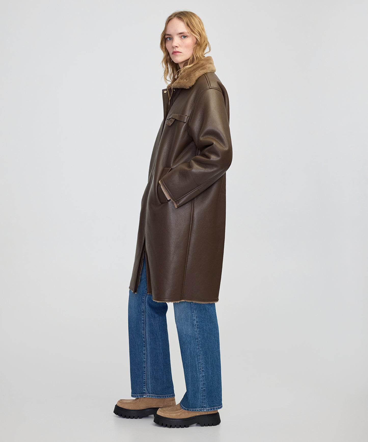 Suni Kürk Mix Deri Görünümlü Mont