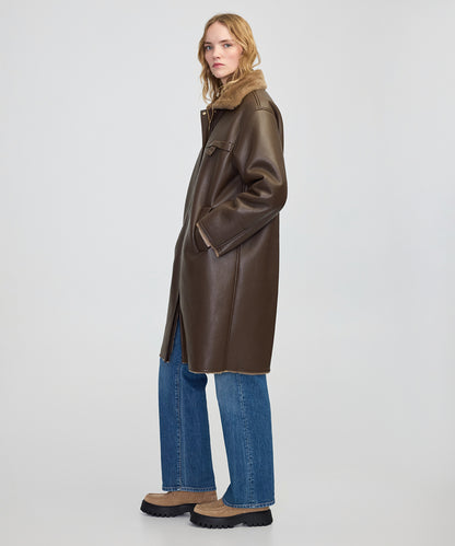 Suni Kürk Mix Deri Görünümlü Mont