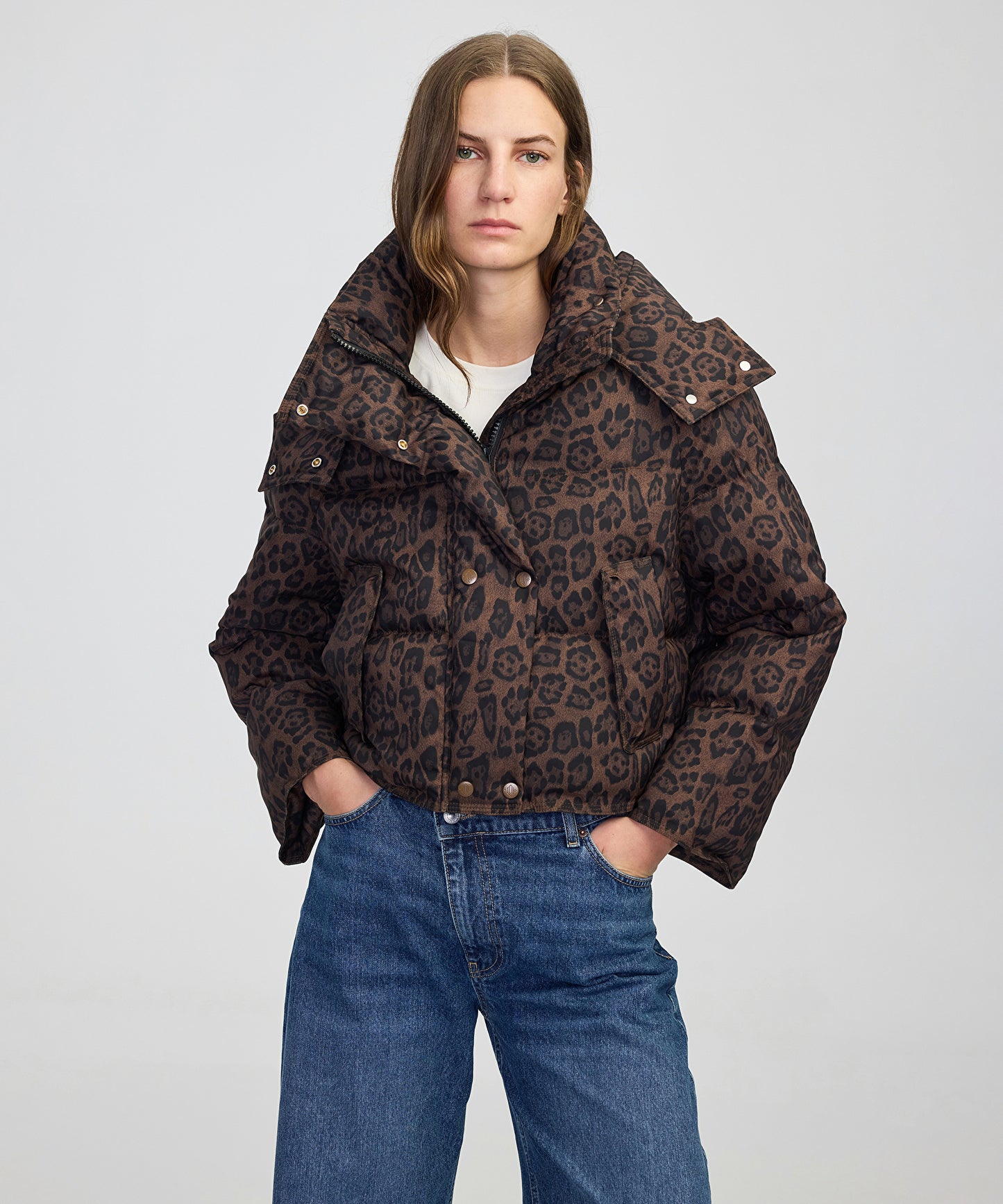 Leopar Desen Şişme Mont