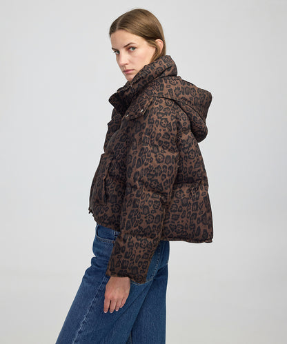 Leopar Desen Şişme Mont