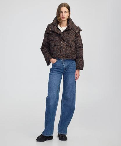 Leopar Desen Şişme Mont