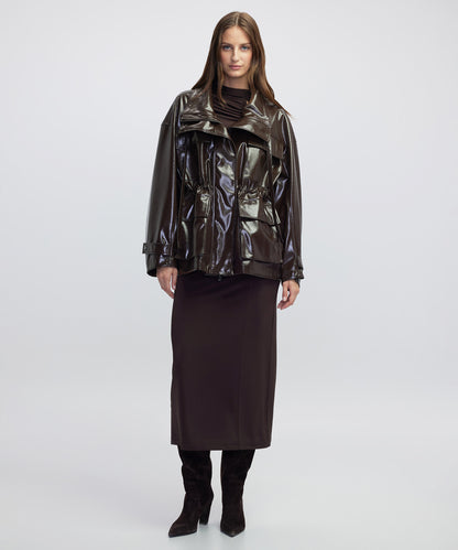 Rugan Görünümlü Yüksek Yaka Mont