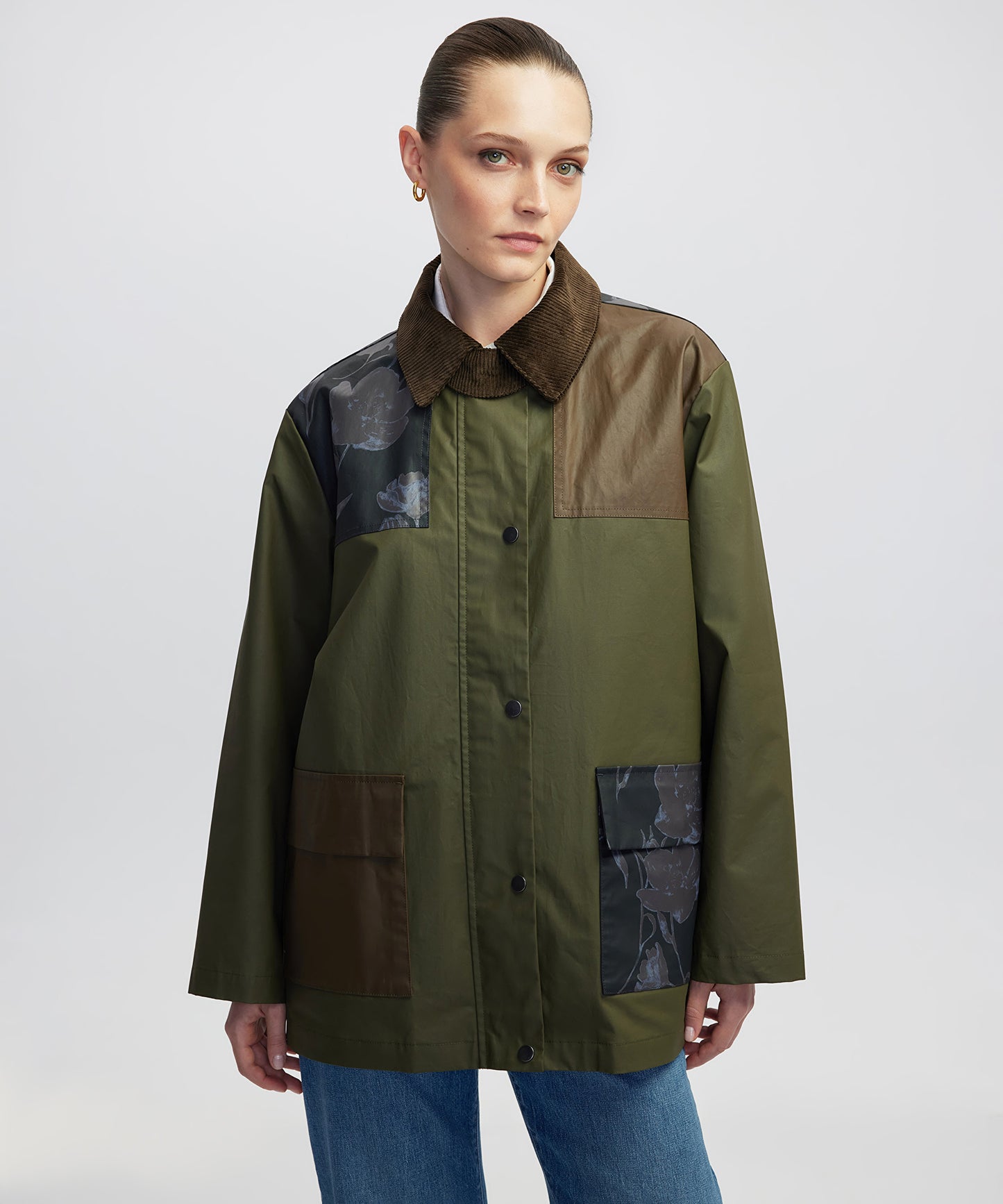 Çiçek Desen Mix Colorblock Mont