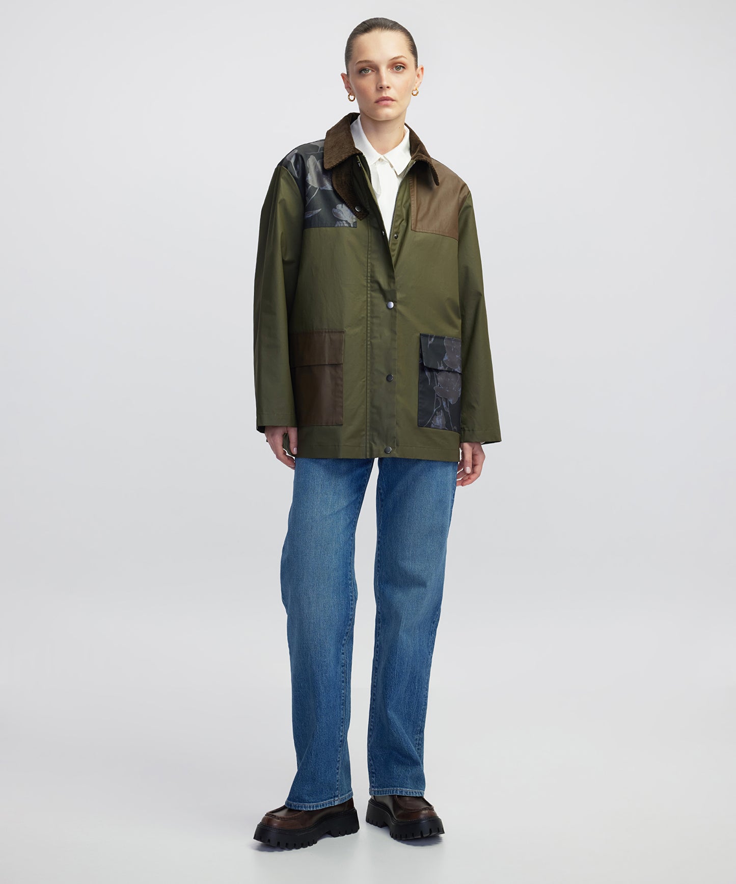 Çiçek Desen Mix Colorblock Mont