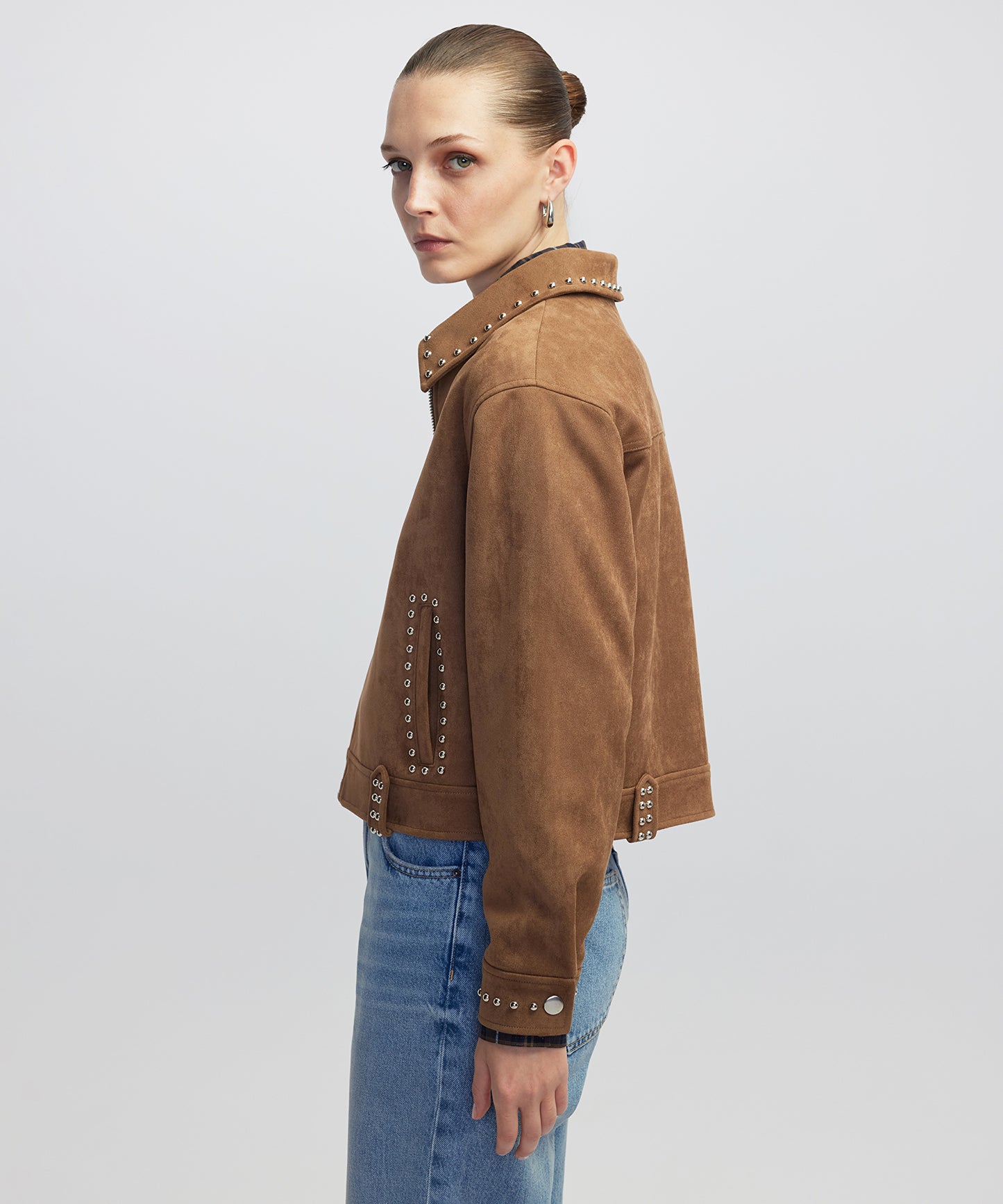 Süet Görünümlü Trok Baskılı Mont