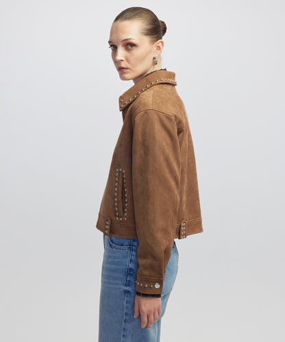 Süet Görünümlü Trok Baskılı Mont