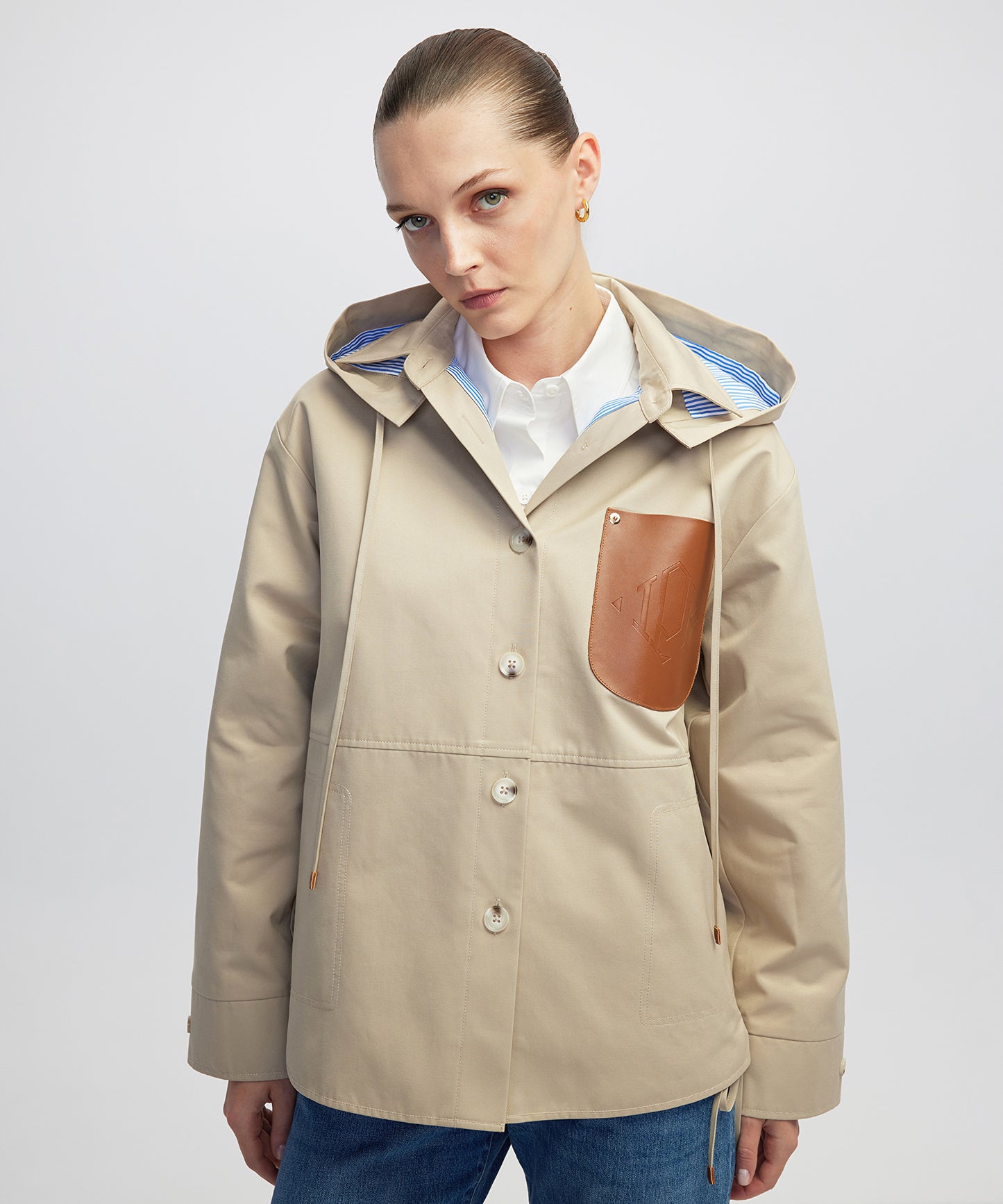 Monogramlı Suni Deri Cepli Mont