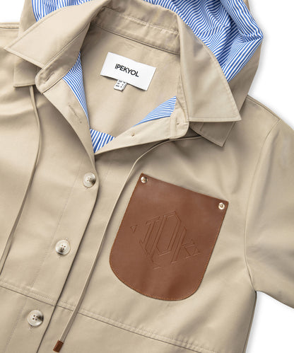 Monogramlı Suni Deri Cepli Mont