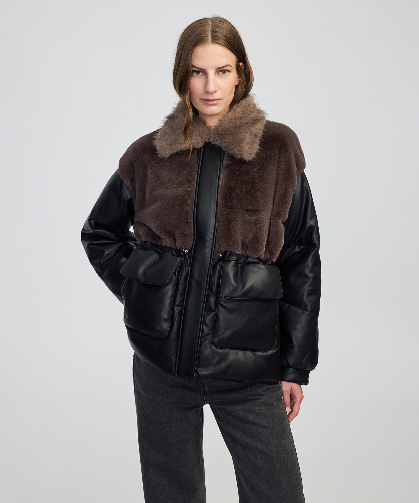 Suni Kürk Mix Ayarlanabilir Bel Şişme Mont