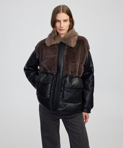 Suni Kürk Mix Ayarlanabilir Bel Şişme Mont