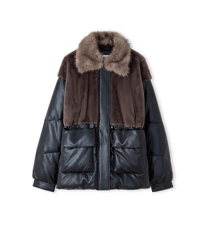 Suni Kürk Mix Ayarlanabilir Bel Şişme Mont