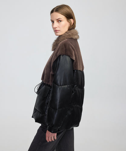 Suni Kürk Mix Ayarlanabilir Bel Şişme Mont