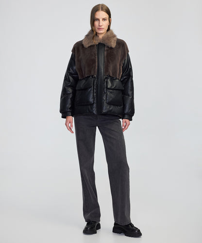 Suni Kürk Mix Ayarlanabilir Bel Şişme Mont