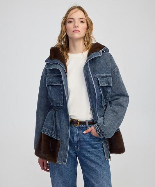 Suni Kürk Mix Denim Mont