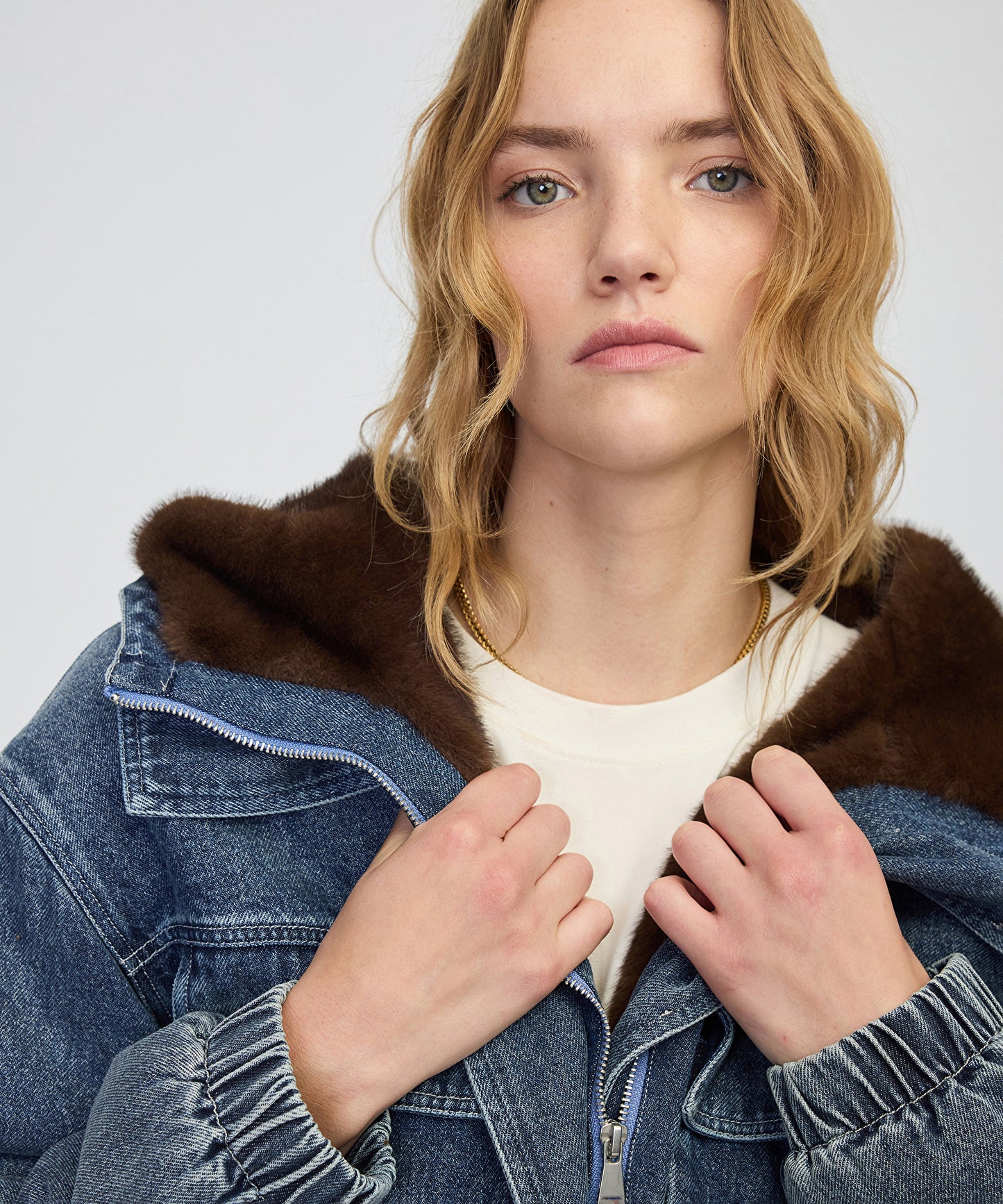 Suni Kürk Mix Denim Mont