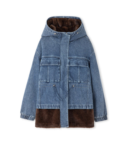 Suni Kürk Mix Denim Mont