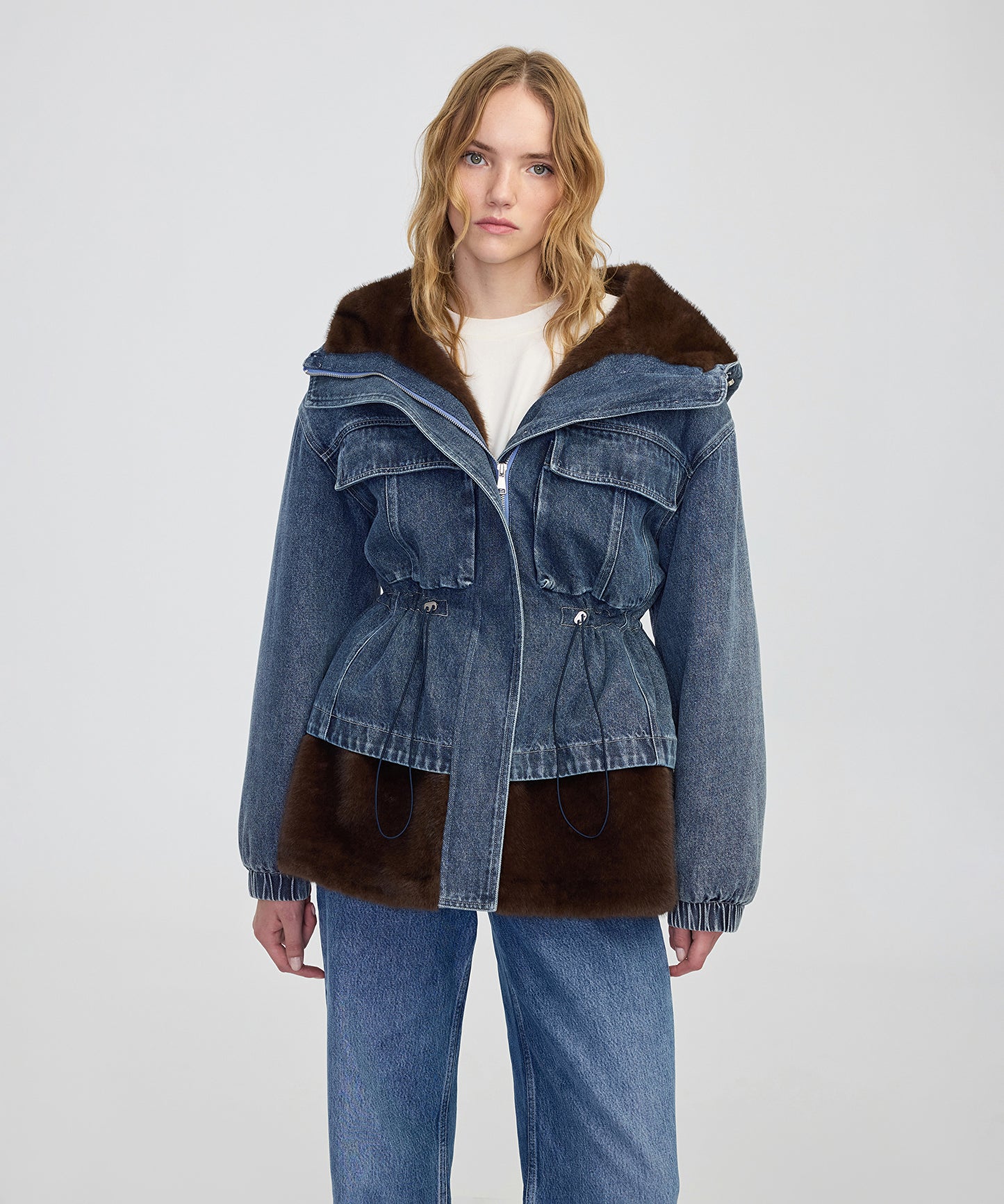 Suni Kürk Mix Denim Mont