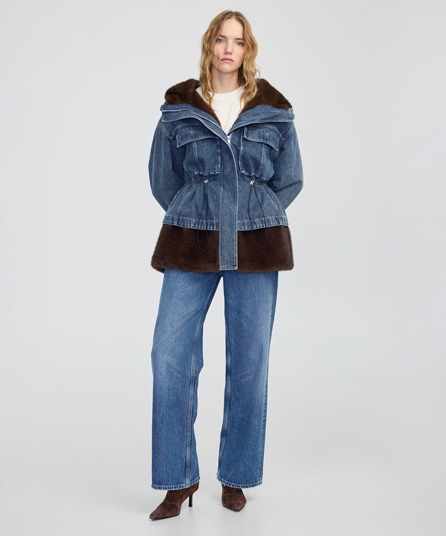 Suni Kürk Mix Denim Mont