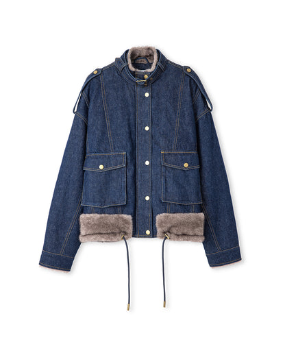 Suni Kürk Mix Kemerli Denim Mont