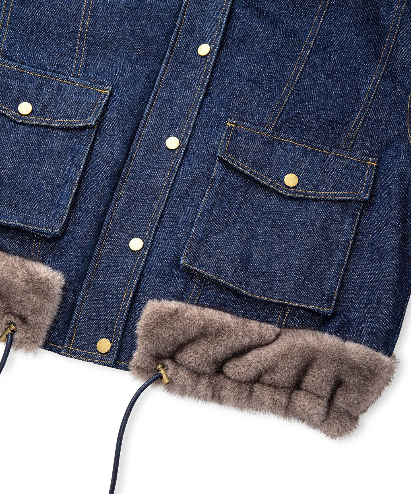 Suni Kürk Mix Kemerli Denim Mont