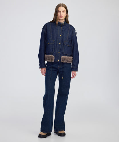Suni Kürk Mix Kemerli Denim Mont