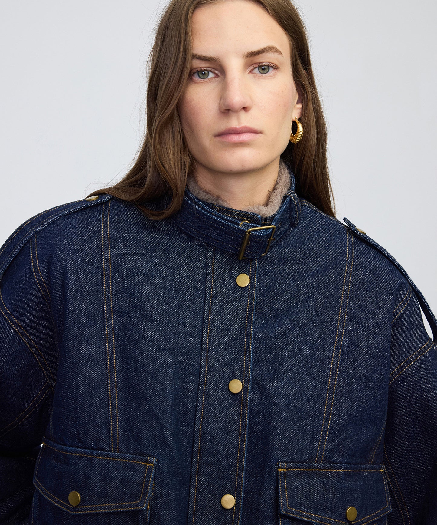 Suni Kürk Mix Kemerli Denim Mont
