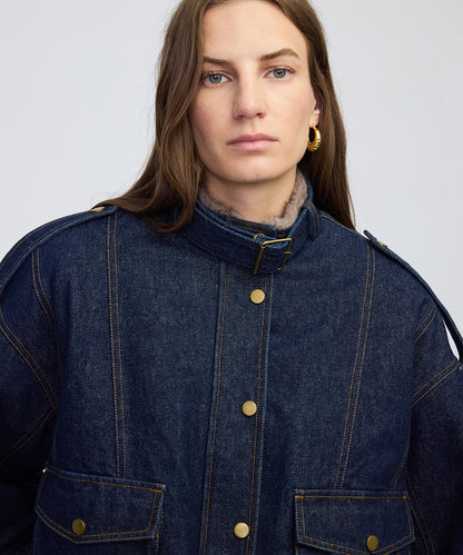 Suni Kürk Mix Kemerli Denim Mont
