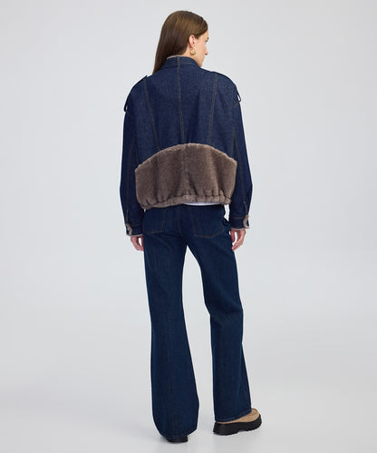 Suni Kürk Mix Kemerli Denim Mont
