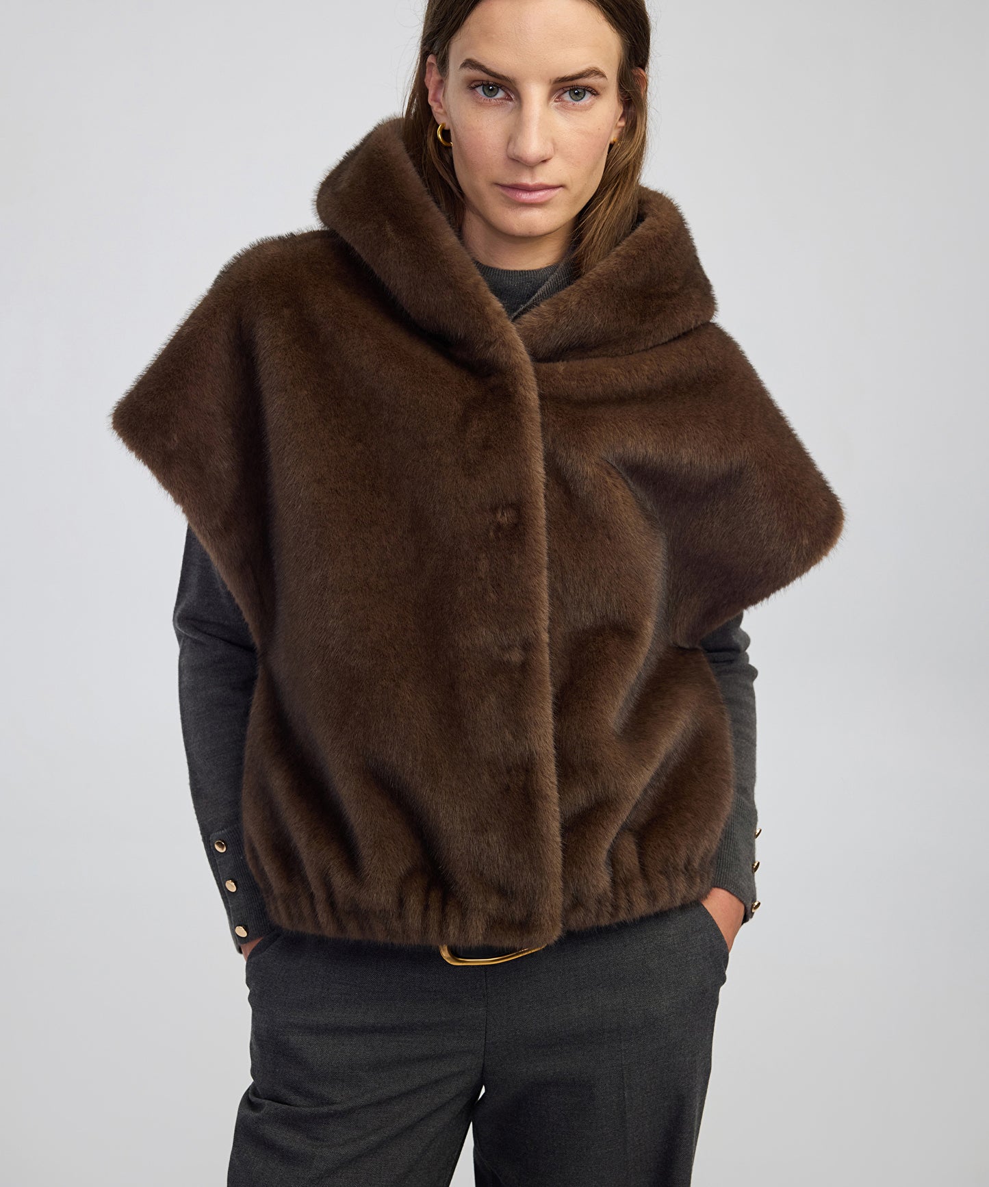 Kapüşonlu Suni Kürk Yelek