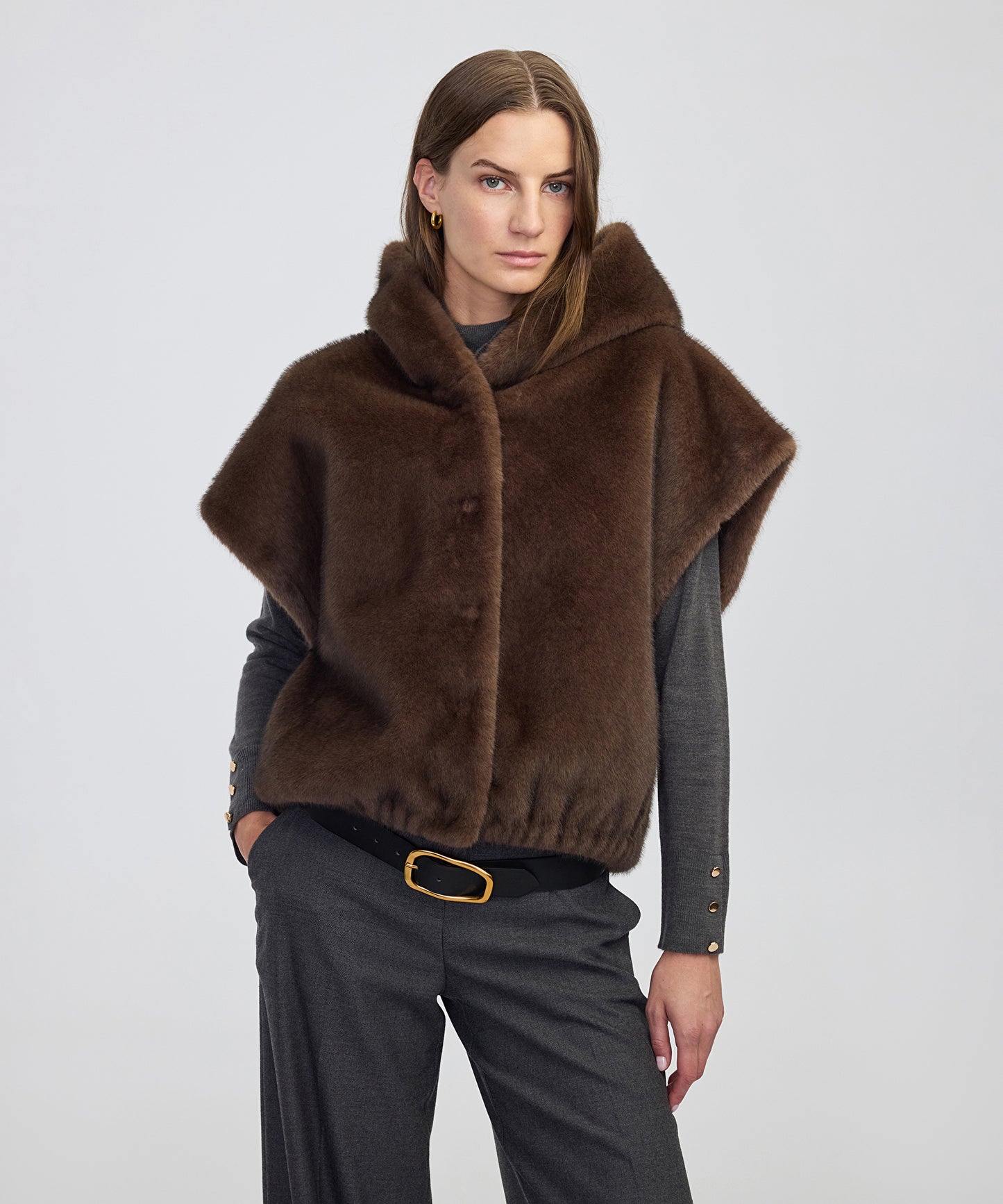 Kapüşonlu Suni Kürk Yelek