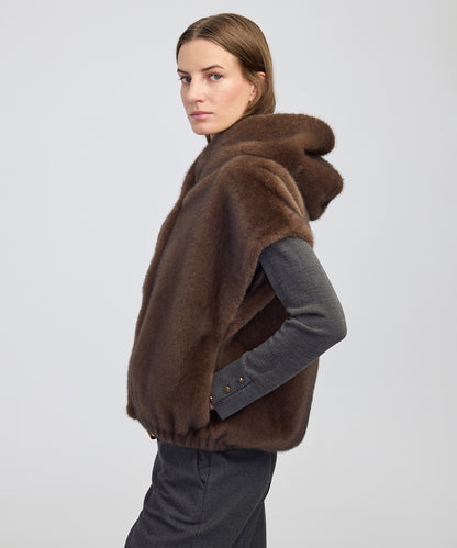 Kapüşonlu Suni Kürk Yelek