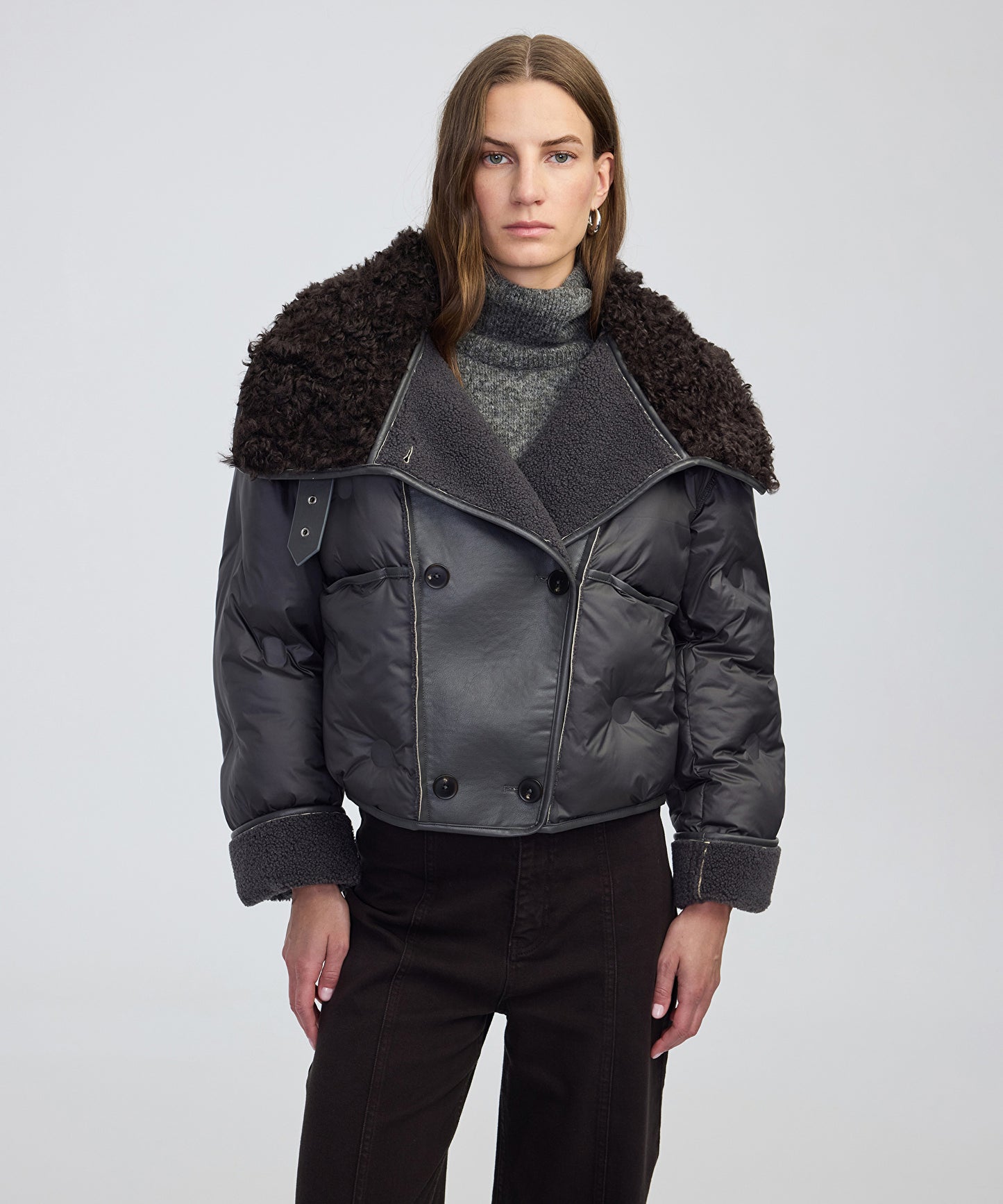 Kontrast Dokulu Teknik Kumaş Mont