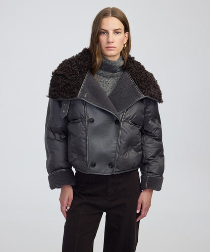 Kontrast Dokulu Teknik Kumaş Mont