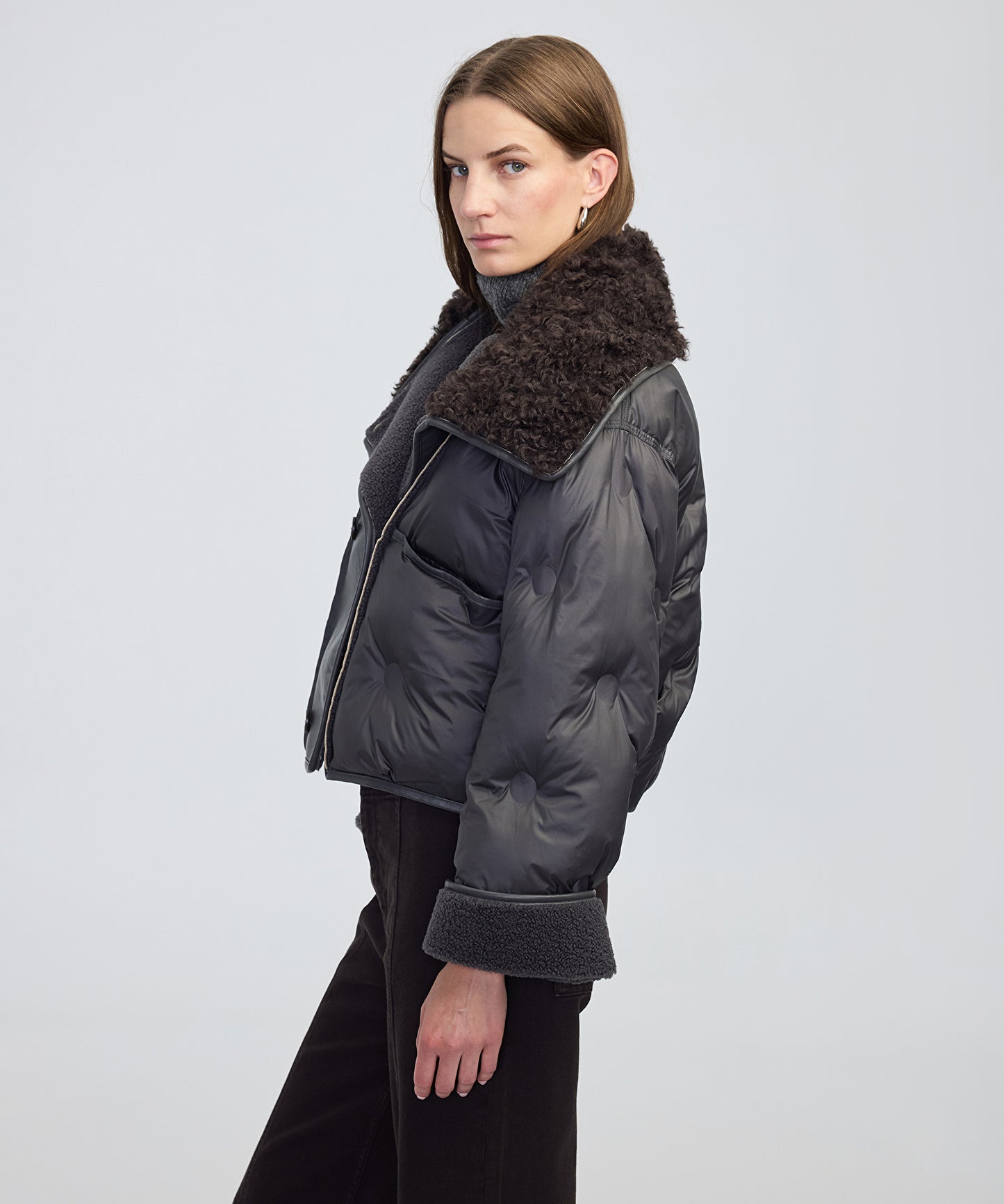 Kontrast Dokulu Teknik Kumaş Mont