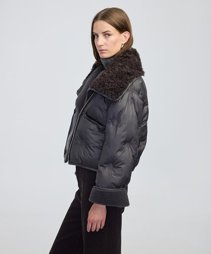 Kontrast Dokulu Teknik Kumaş Mont