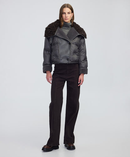 Kontrast Dokulu Teknik Kumaş Mont