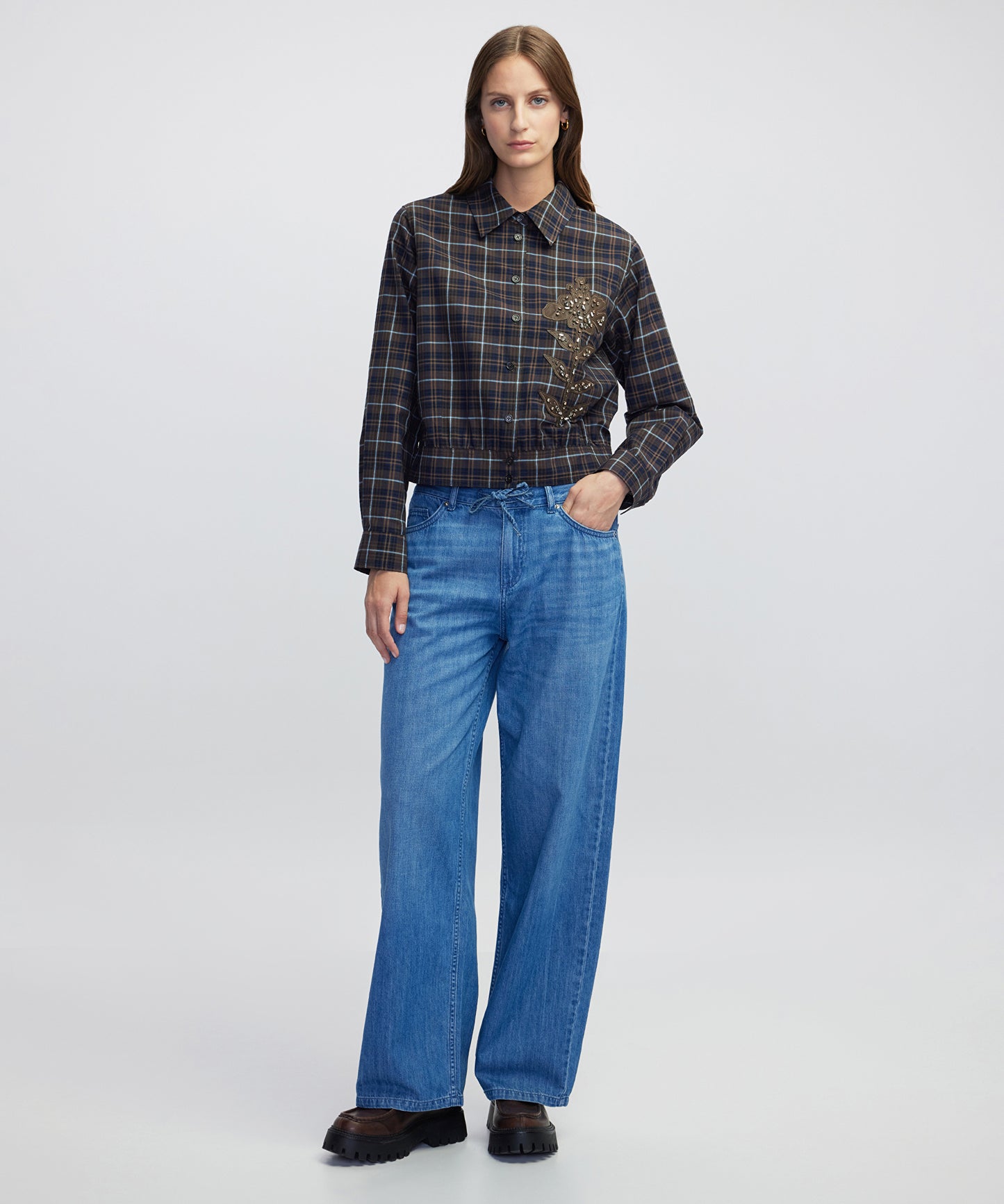 Bağcıklı Wide Leg Fit Jean Pantolon