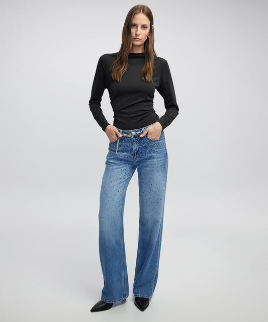 Hotfix Baskılı Wide Leg Fit Jean Pantolon