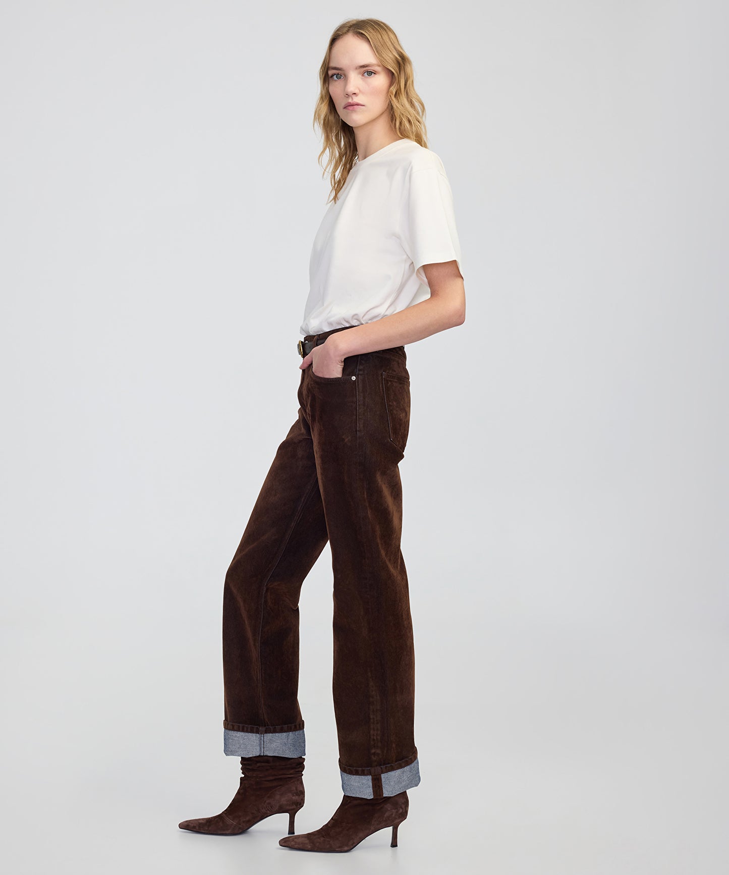 Flok Baskılı Wide Leg Fit Jean Pantolon