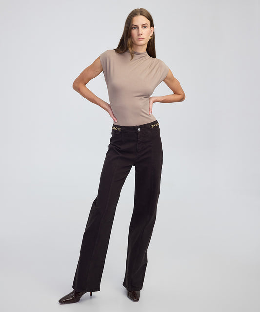 Zincir Aksesuarlı Wide Leg Jean Pantolon
