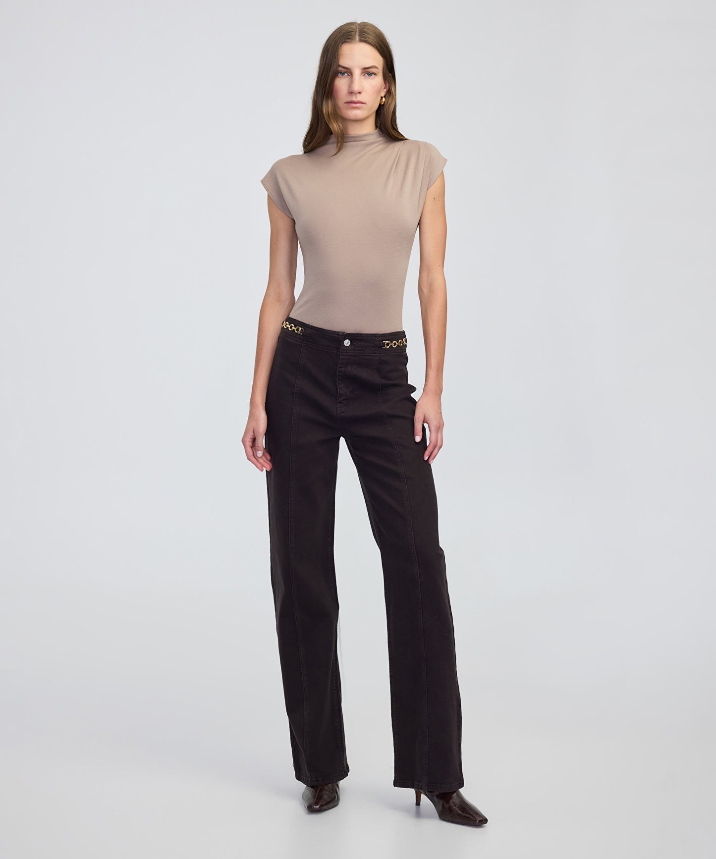Zincir Aksesuarlı Wide Leg Jean Pantolon