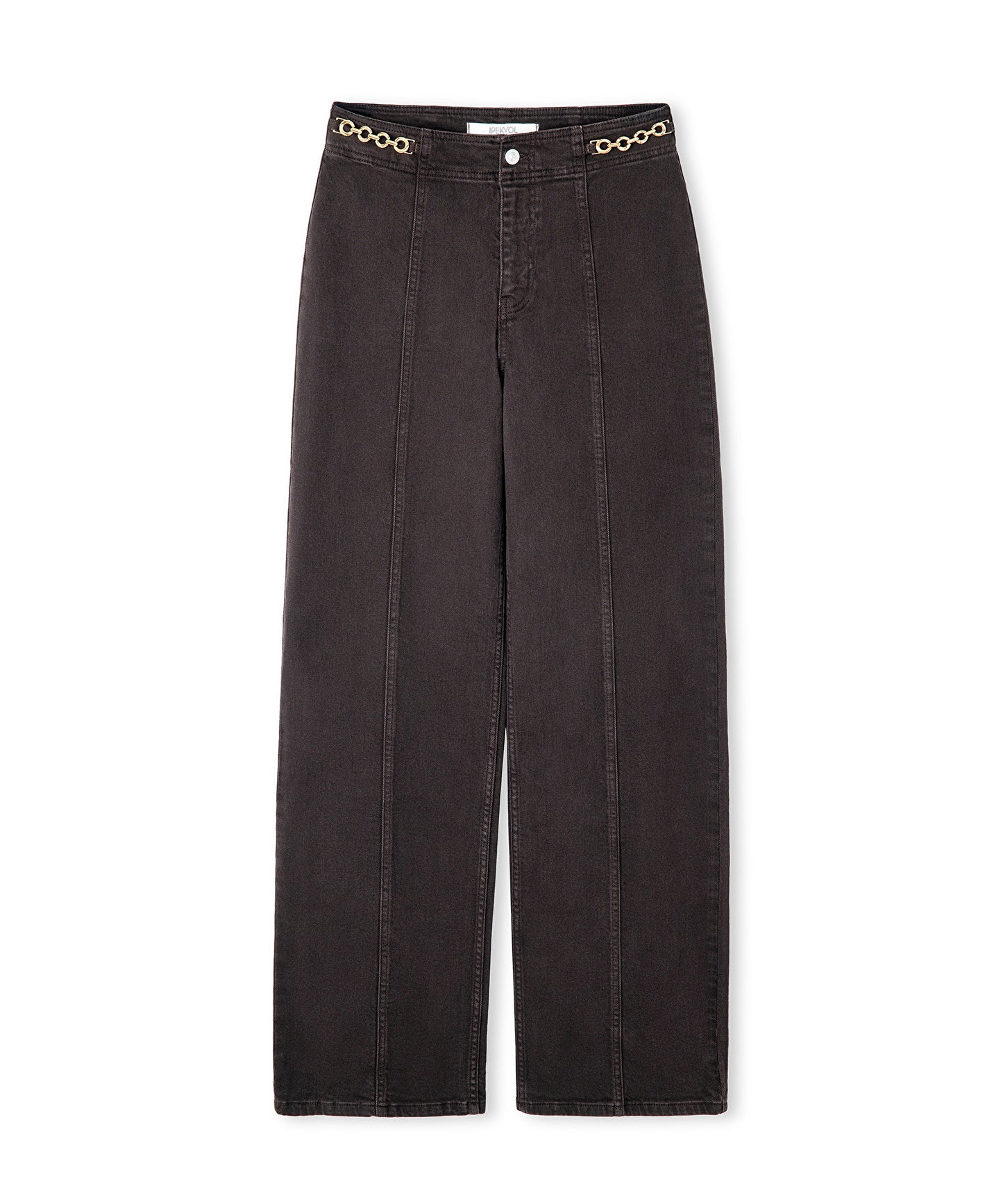 Zincir Aksesuarlı Wide Leg Jean Pantolon