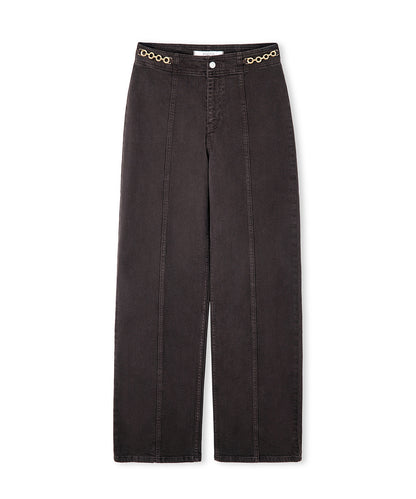 Zincir Aksesuarlı Wide Leg Jean Pantolon