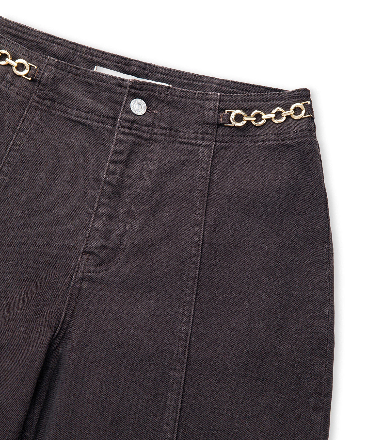 Zincir Aksesuarlı Wide Leg Jean Pantolon