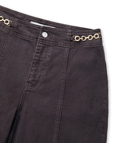 Zincir Aksesuarlı Wide Leg Jean Pantolon