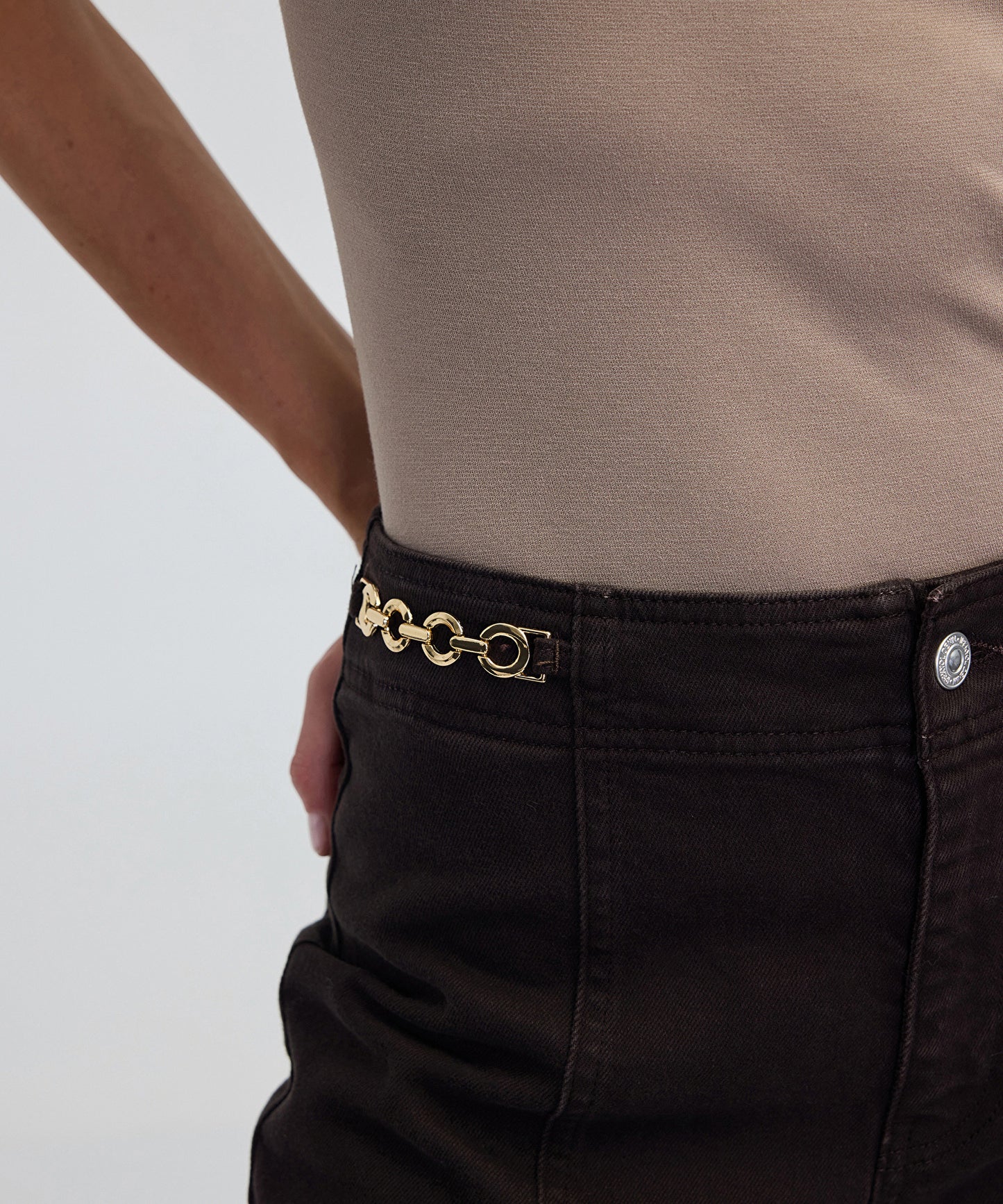 Zincir Aksesuarlı Wide Leg Jean Pantolon