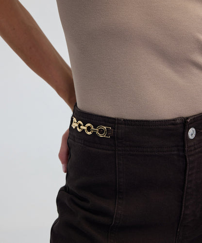 Zincir Aksesuarlı Wide Leg Jean Pantolon