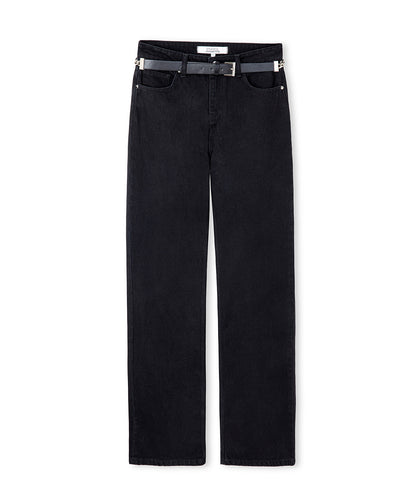 Zincirli Kemerli Wide Leg Jean Pantolon