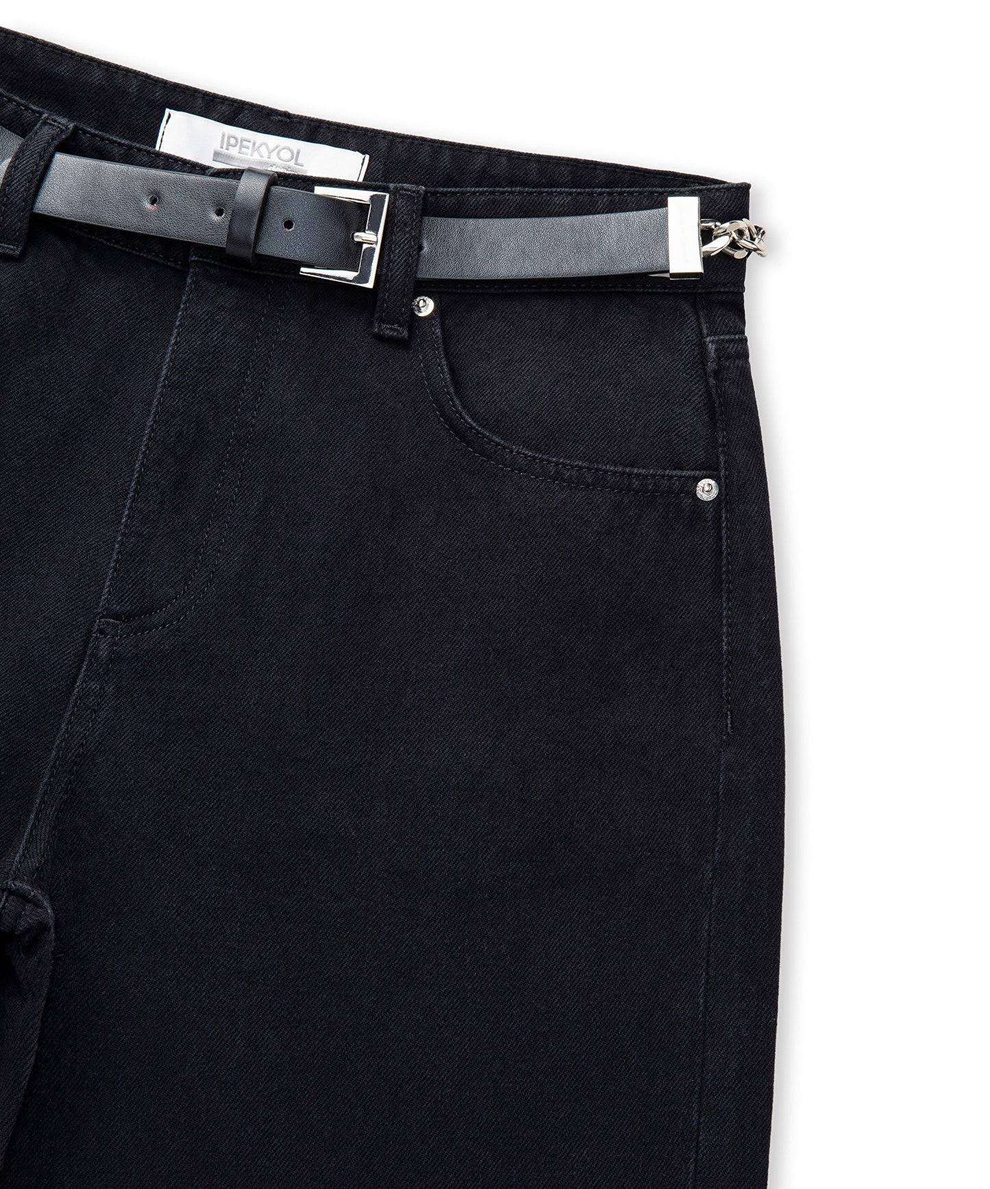 Zincirli Kemerli Wide Leg Jean Pantolon