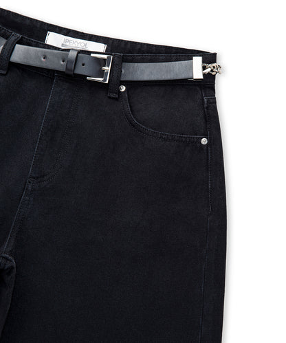 Zincirli Kemerli Wide Leg Jean Pantolon